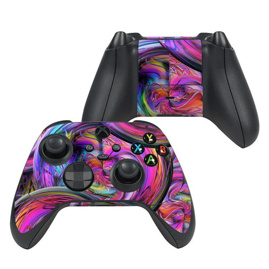 Xbox Series X controller skin with colorful marbled swirl pattern and button cutouts