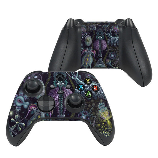 Xbox Series X controller skin with colorful fantasy creature pattern, button cutouts