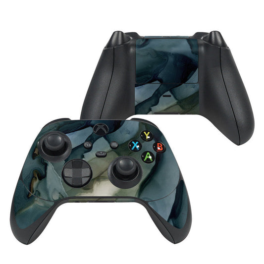 Xbox Series X controller skin with teal abstract camo pattern