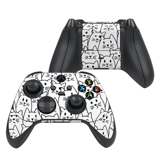 Xbox Series X controller skin with white cat faces and game-button icons