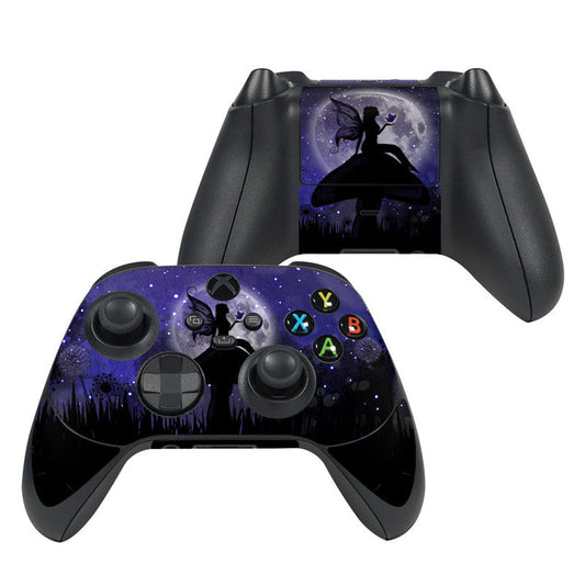 Xbox Series X controller skin with purple fairy night galaxy design and button icons
