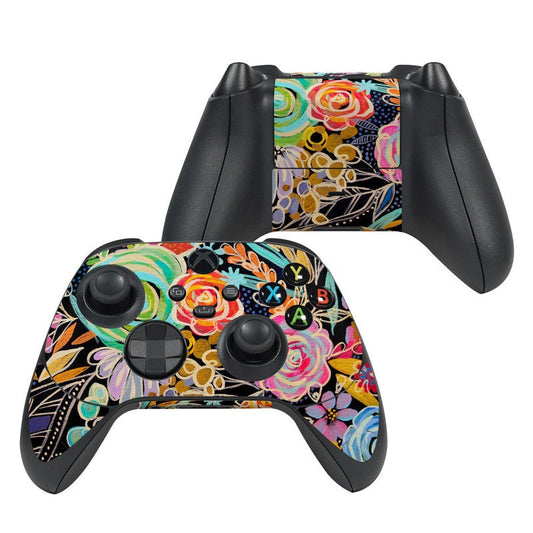 Xbox Series X controller skin with colorful floral abstract design on black