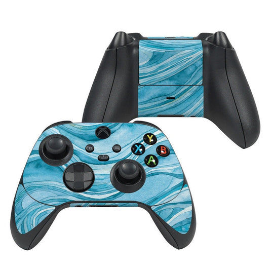 Xbox Series X controller skin with ocean blue swirl pattern, black button cutouts