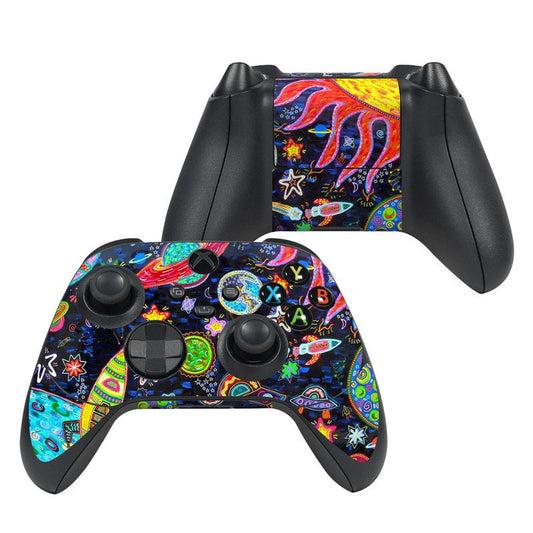 Xbox Series X controller skin with colorful space-themed graphics covering buttons and grips