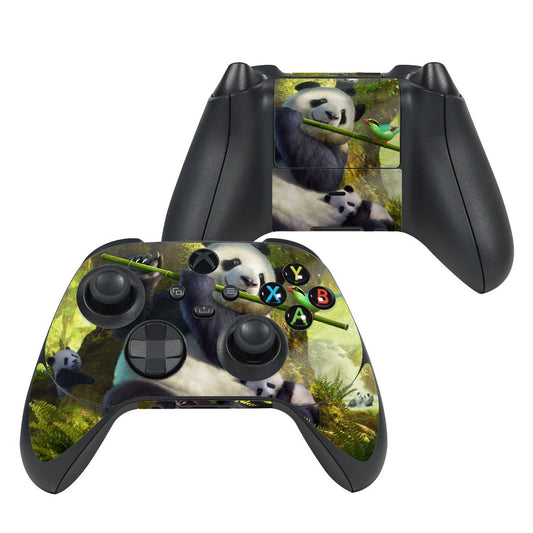 Xbox Series X controller skin with panda artwork on black controller grips