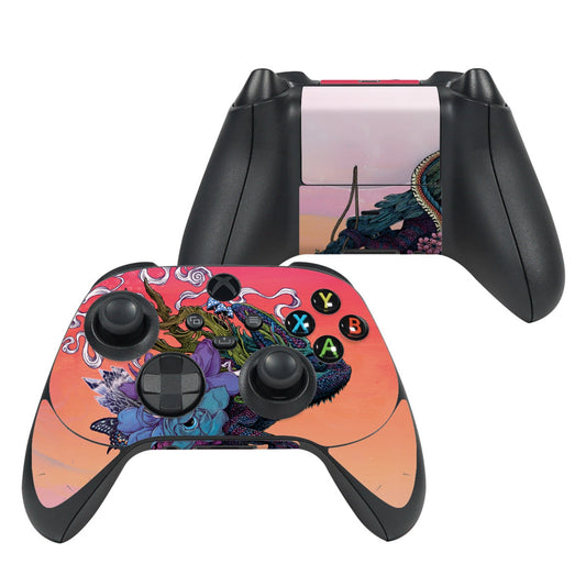 Xbox Series X controller skin with colorful dragon artwork and ABXY button cutouts