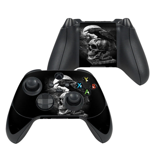 Xbox controller skin, black with raven skull graphic and colored A/B/X/Y buttons