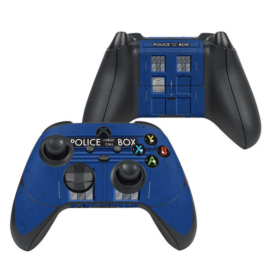 Xbox Series X controller skin with blue Police Box design over front buttons and sticks