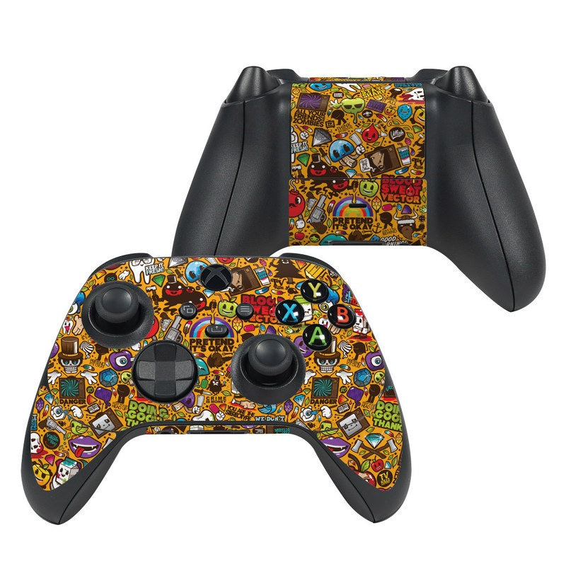 Xbox Series X controller skin, colorful cartoon icons and colored buttons