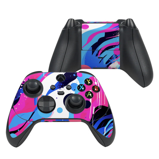 Xbox Series X controller skin with blue, pink, and graffiti-style graphics