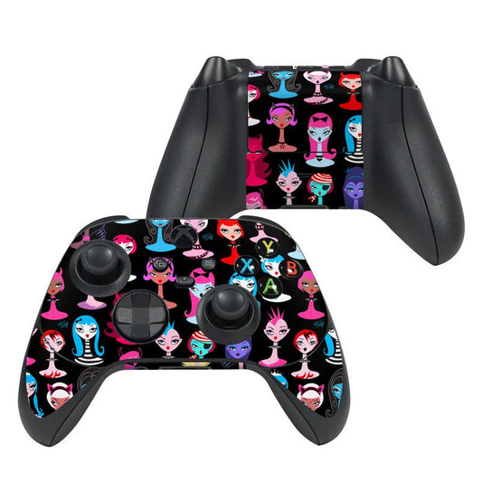 Xbox Series X controller skin with cute punk goth doll faces pattern