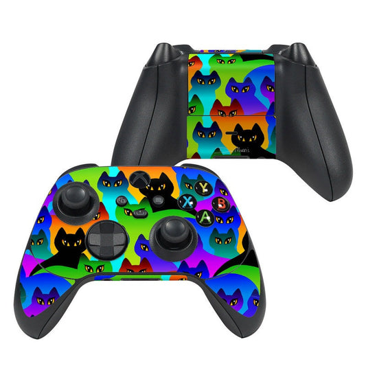 Xbox Series X controller skin with colorful rainbow cat faces and button cutouts