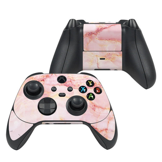 Xbox Series X controller skin, pink and white satin marble print on front and buttons