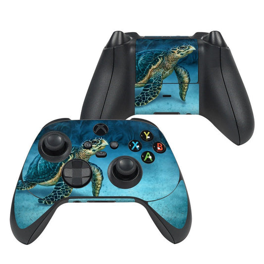 Xbox controller skin with blue sea turtle design and button cutouts