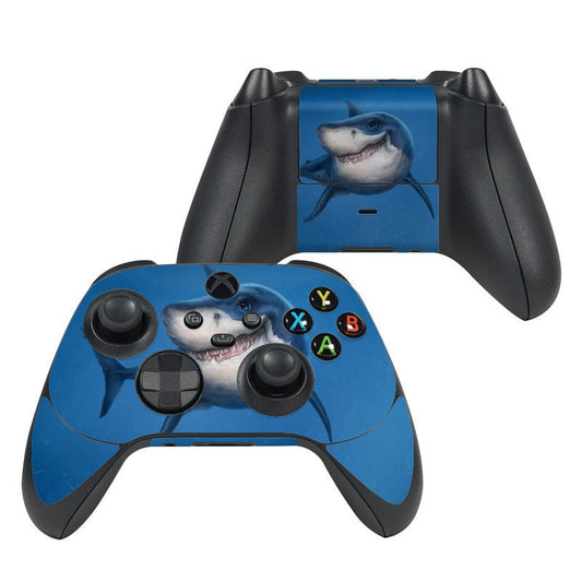 Xbox Series X controller skin with shark totem graphic, blue face and buttons