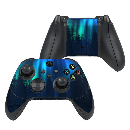 Xbox Series X controller skin with blue forest gradient design