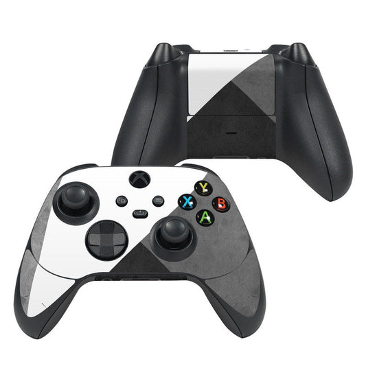 Xbox Series X controller skin with black-and-white geometric design over buttons