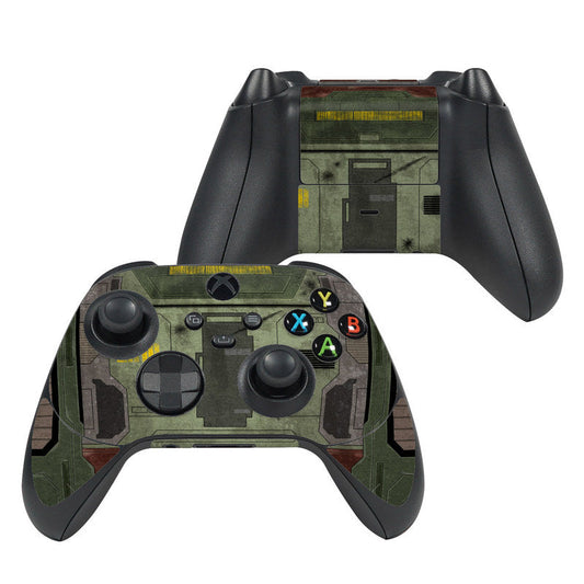 Xbox Series X controller skin with green camouflage starfighter design over front buttons