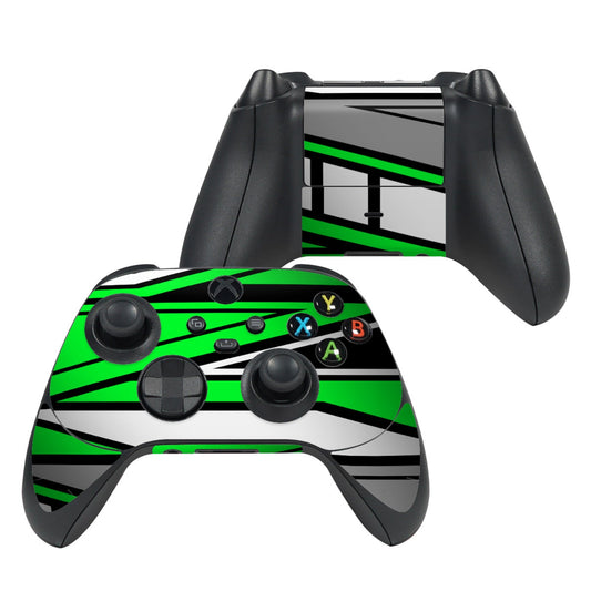 Xbox Series X controller skin, green and black racing stripe design