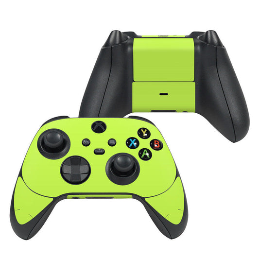 Lime green Xbox Series X controller skin with black thumbsticks and face buttons