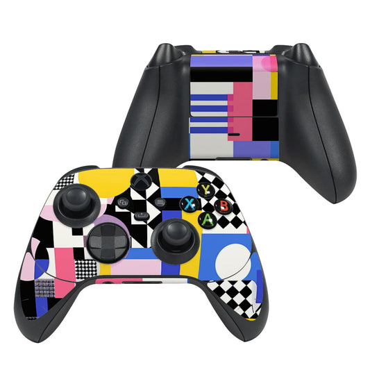 Xbox Series X controller skin with multicolor abstract geometric and checkered design