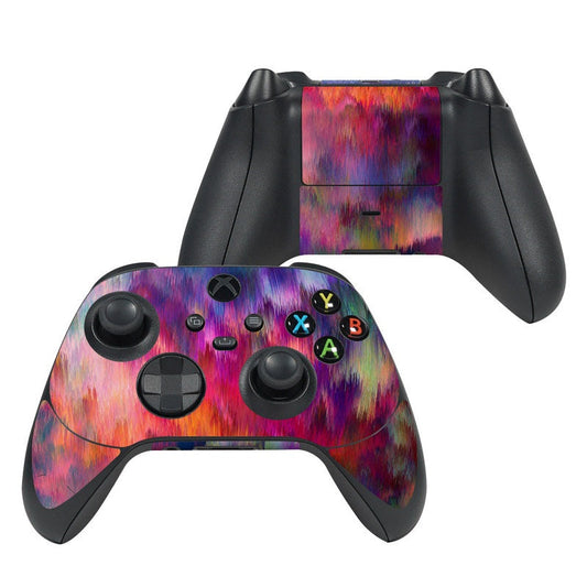 Xbox controller skin, purple-orange sunset storm design with button cutouts