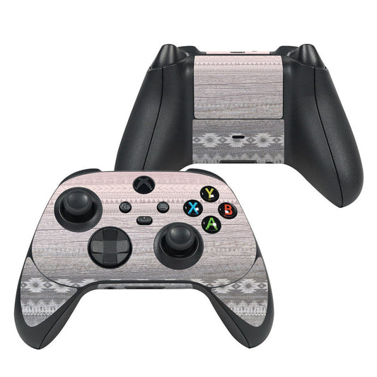 Xbox Series X controller skin with gray fabric texture and Native-style patterns