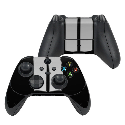 Xbox Series X controller skin with black body, silver center panel, and colored button layout