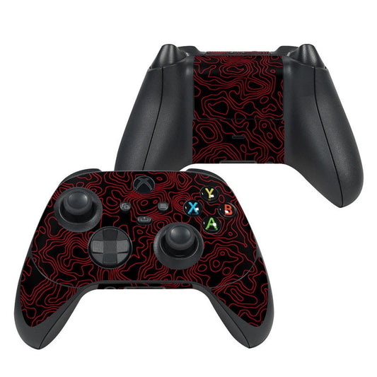 Terraformer Xbox Series X controller skin with red circuit pattern and colored ABXY buttons
