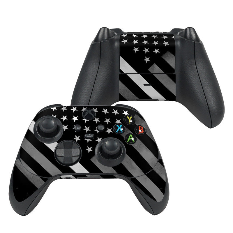 Xbox controller skin with black stars, diagonal stripes, and colored button icons
