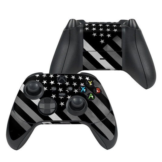 Xbox controller skin with black stars, diagonal stripes, and colored button icons