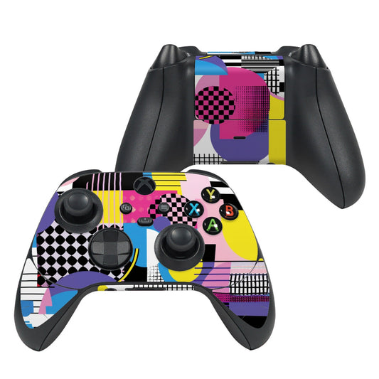 Xbox Series X controller skin with colorful geometric arcade pattern