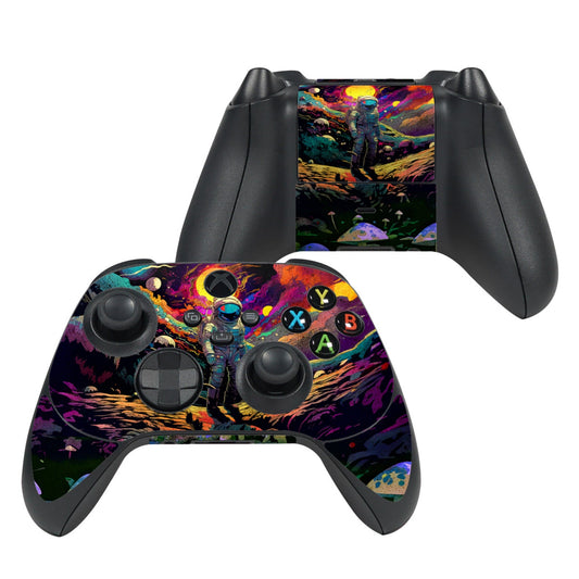 Xbox Series X controller skin with colorful space astronaut graphic and button decals