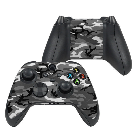 Xbox Series X controller skin with urban camouflage pattern and colored button overlays
