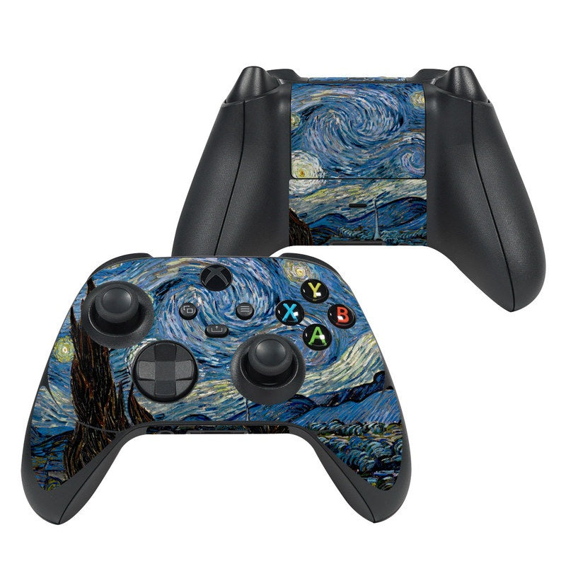 Xbox Series X controller skin with blue starry night swirl artwork