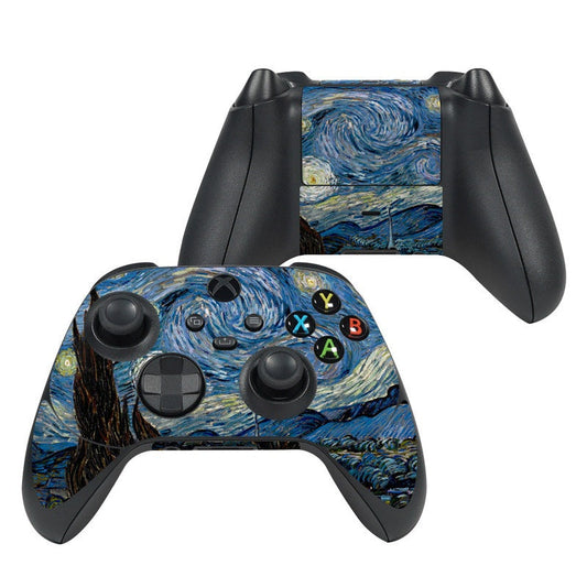 Xbox Series X controller skin with blue starry night swirl artwork