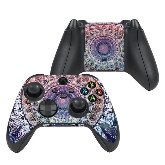 Xbox Series X controller skin with purple and blue patterned full-body graphic