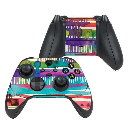 Xbox Series X controller skin with colorful watercolor line pattern