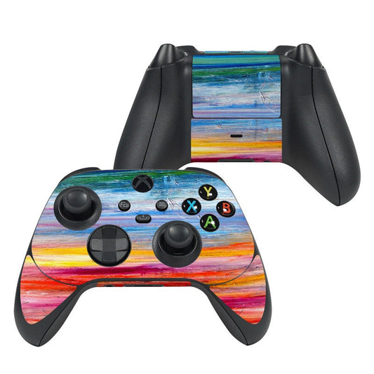 Xbox Series X controller skin with colorful waterfall landscape and button cutouts