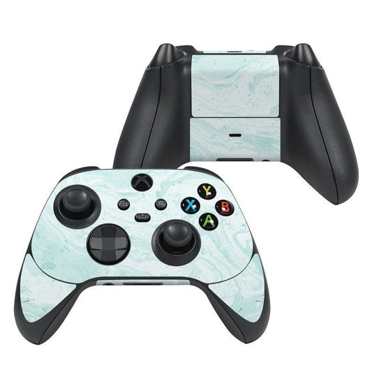 Xbox Series X controller skin with winter green marble pattern on front buttons