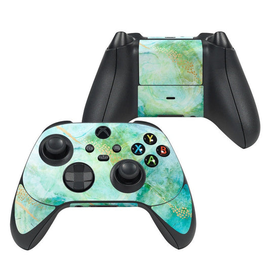 Xbox Series X controller skin with teal-green marble pattern