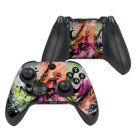 Xbox Series X controller skin with colorful graffiti-style art on black controller
