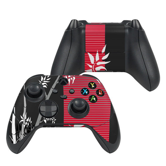 Xbox controller skin for Series X, red striped design with flame emblem and button icons