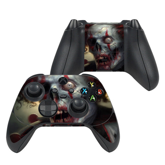 Xbox Series X controller skin with zombie clown graphic and colored button accents