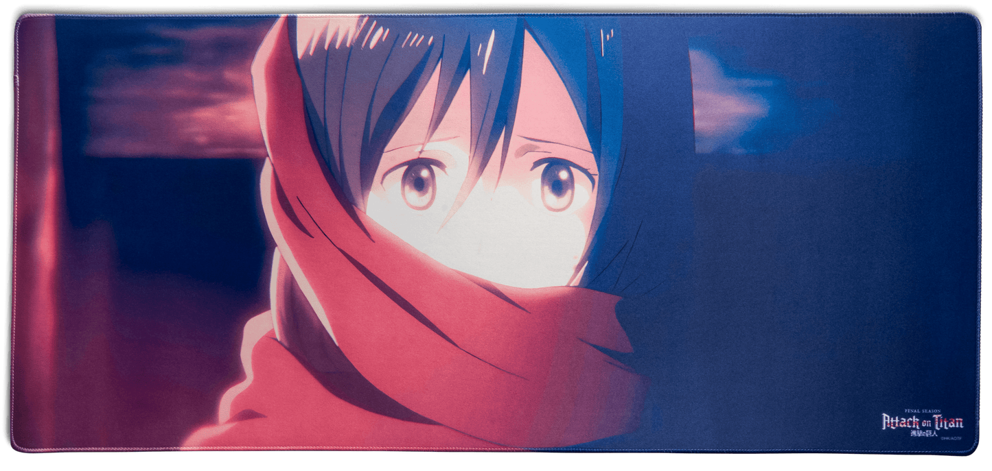 Desk mat featuring an anime girl peeking with headscarf covering her face